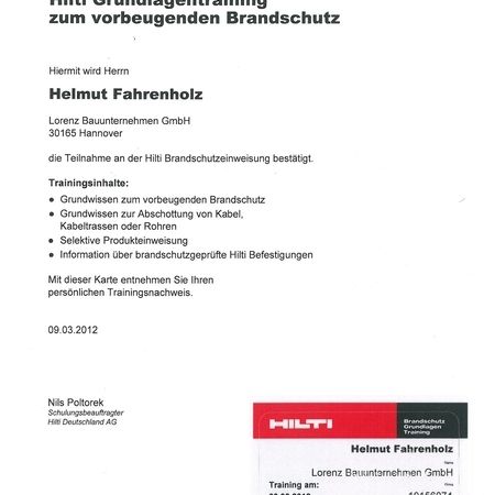 Brandschutzzertifikat