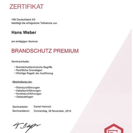 Brandschutzzertifikat