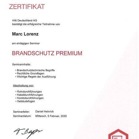 Brandschutzzertifikat