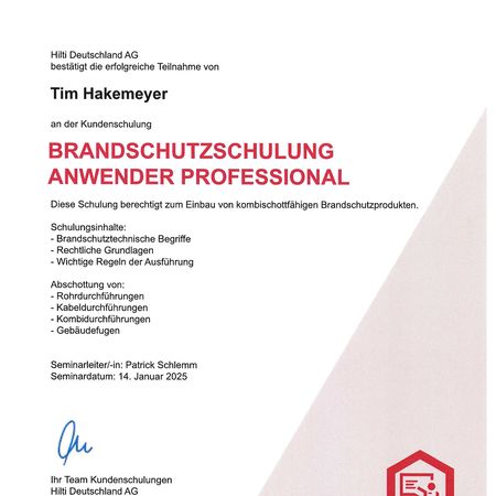 Brandschutzzertifikat